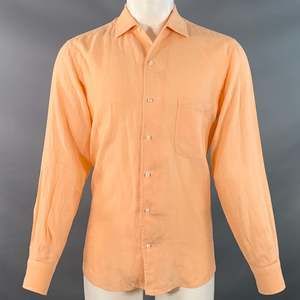 LORO PIANA Orange Linen One Pocket Long Sleeve Shirt